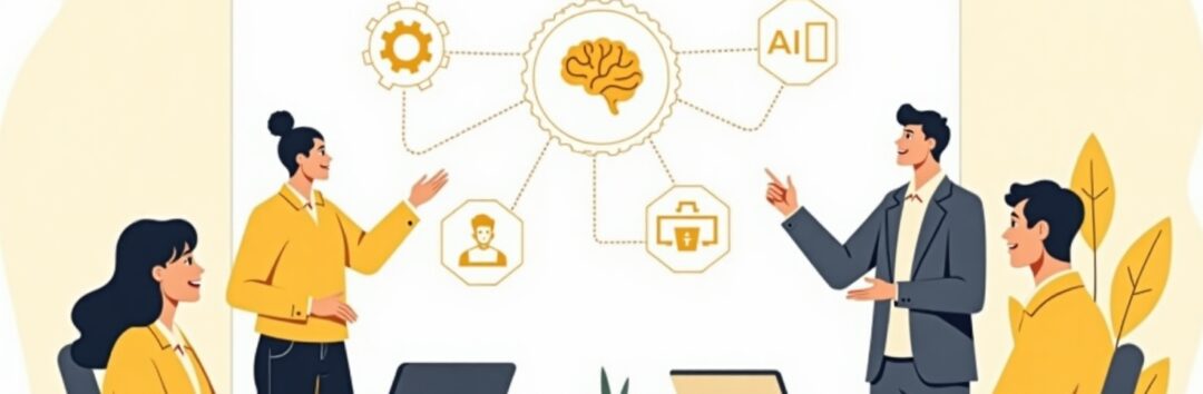 Flux_Dev_Flat_modern_illustration_of_a_team_brainstorming_AI_s_0