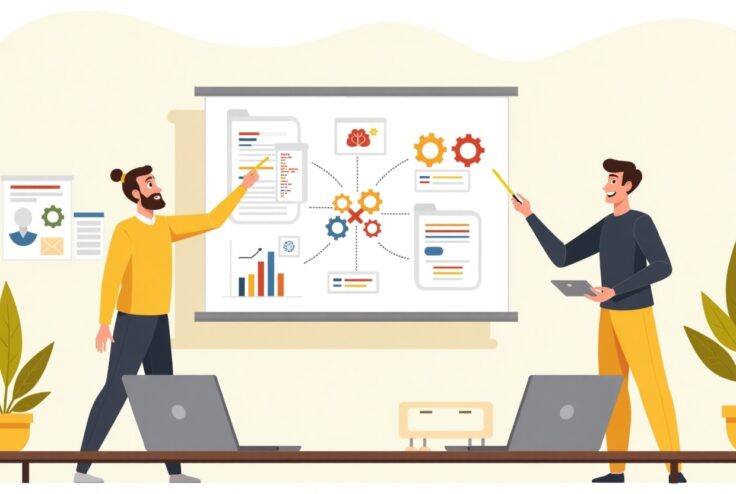 Flux_Dev_Flat_modern_illustration_of_a_team_brainstorming_AI_s_1